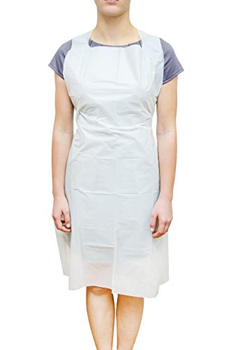 100 Pack White PE Aprons with Extra Long Ties 28 x 46. 2 Mil Disposable Poly Aprons. Liquid-Proof Workwear. Protective Plastic Uniform Aprons for Men, Women. Lightweight, Breathable. Wholesale price.
