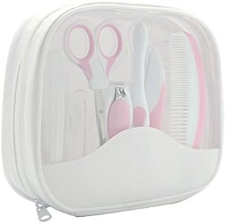 Baby Healthcare Grooming Kit Set/Nail Care Set with Nail Clipper,Hair Brush,Nail File,Scissors,Circular Comb,Toothbrush & Finger Toothbrush for Infants/Newborns/Kids/Boys/Girls Pink