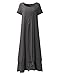 ZANZEA Women's Solid Short Sleeve Fake Two Piece Loose Cotton Linen Maxi Dress Gray XL