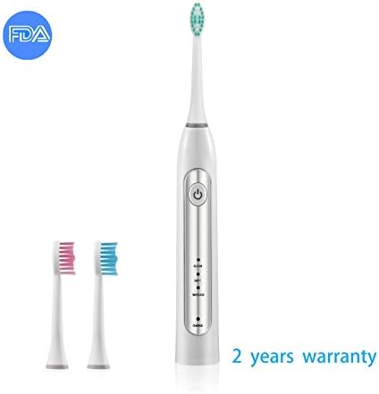 Electric Toothbrush Sonic 37000 Strokes Wireless Rechargeable Waterproof with Replaceable Soft Bristles 3 Brushing Modes 2 Minutes Timer 28 Days Power (silver)