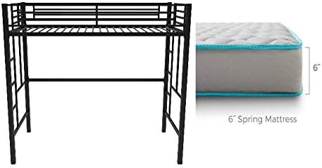 Your Zone Indoor Metal Loft Bunk Twin Bed in Black with 6" Twin Mattress