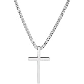 alakivi Cross Necklace for Men-Modern Religious Gift，Silver Black Gold Stainless Steel Plain Cross Pendant Necklace for Men Box Chain