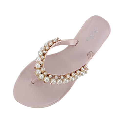 Flat Sandals Fashion for Women,FAPIZI Ladies New Pearl T-Strap Beach Open Toe Casual Shoes Non-Slip Slippers Pink - Thumbnail 3