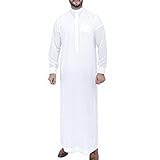 Al Hobish Men Saudi Style Thobe Thoub Abaya Robe Daffah Dishdasha Islamic Arabian Kaftan (60) White