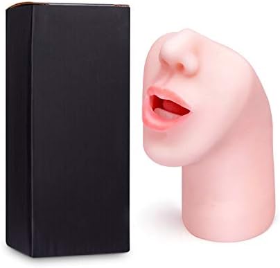 Male Manual with Neck and Jumping Hole Mouth 3D Deep Throat with Tongue Teeth Mouth Privacy Toy for Men Flesh,Yellowish Pink