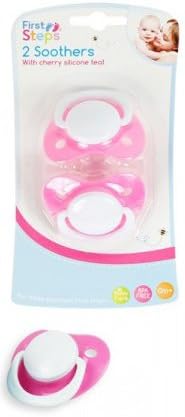 "First Steps" Pack Of 2 Pink Dummies With Cherry Silicone Teats for Use from Newborn