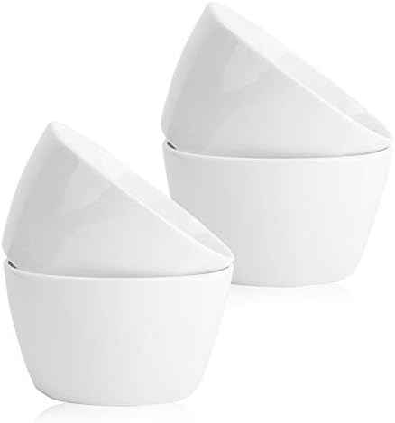 Powerjc Porcelain Soup/Cereal Bowls, Set of 4 - Ivory White Cream White China Ceramic Rice Bowls,Serving for Breakfast/Snack/Dip