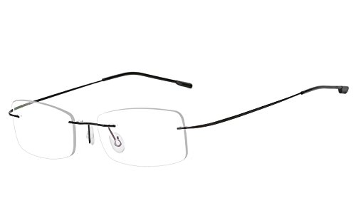 Agstum Mens Womens Titanium Alloy Flexible Rimless Frame Prescription Eyeglasses 51mm (Black, 51mm)