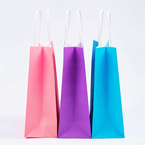 Coobey 20 Pieces Kraft Paper Bags Party Favor Bags Craft Paper Bags with Handle for Birthday, Baby Shower, Wedding and Party Celebrations (Light Blue, Light Purple, Pink)