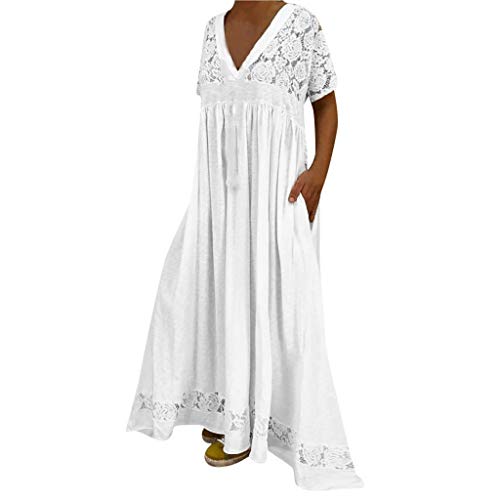 CCatyam Plus Size Dress for Women, Skirt V Neck Off Shoulder Solid Bodycon Lace Loose Sexy Maxi Fashion White