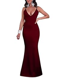 GOBLES Vestido largo de sirena con volantes sin espalda y tirantes para mujer