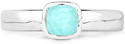 LoveHuang 0.69 Carats Genuine Amazonite Cushion Stacking Ring Solid .925 Sterling Silver With Rhodium Plating