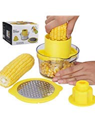Beaverve Corn Stripper, 4 in 1 Corn Shucker Tool Corn Holder, Corn Stripping Tool Corn Cutter & Remover with Built-In Measuring Cup Grater, Corn Kernel Remover Ginger Grater, No Electricity No Noise
