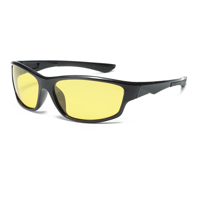 Long Keeper Polarized Night Vision Sunglasses Night Driving Glasses for Men Women Anti Glare Wraparound Sun Glasses (ShinyBlackLegsYellowLens)