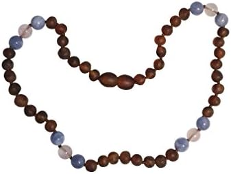 Baltic Amber and Aquamarine/RoseQuartz Necklace By UMAI - Pain Relief Properties For Teething - Unisex- Safely Knotted Beads