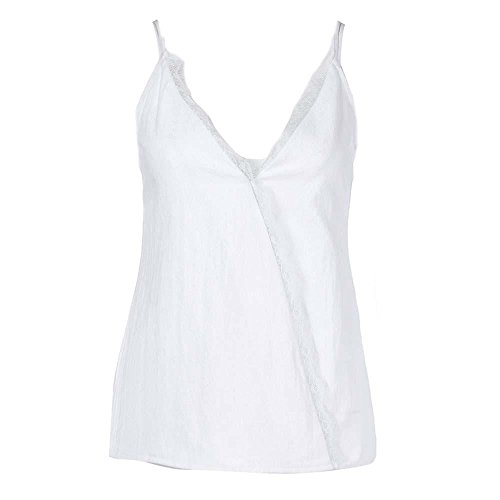 lotus.flower 2018 Womens Chiffon Sexy Lace Vest Fashion V-Neck Cotton Sleeveless T-Shirt (XL, White) - Thumbnail 3