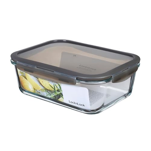 LocknLock OVEN GLASS Frischhaltedosen Glas mit Deckel | 2L | 25,1 x 18,9 x 8,8 cm | Borosilikatglas bis 400°C ofenfest | Spülmaschinenfest | Kühlschrank Organizer