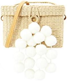 Summer Travel Handbags Retro Basket Bag Leisuretote Hair Ball Lace Ohebmian Beach Bag For Women Handmade Pompom Straw Bags white