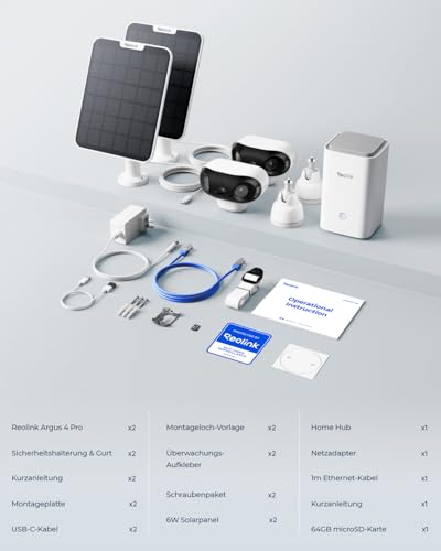 Reolink Argus 4 Pro Solar Überwachungskamera Aussen Akku, 4K ColorX-Nachtsicht, 180°-Weitwinkel, Wi-Fi 6, 8MP Kabellose IP Kamera mit Home Hub, Keine monatlichen Gebühren, 2-Kamera-Set mit Solarpanel 10