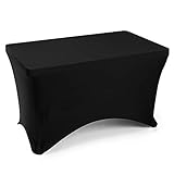 Lann's Linens - 4' Fitted Stretch Tablecloth for 48" x 24" Rectangular Table - Wedding/Banquet/Trade Show - Spandex Cloth Fabric Cover - Black