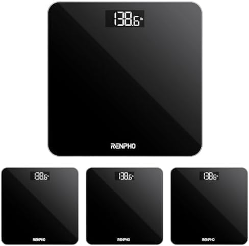 RENPHO Digital Bathroom Scales for Body Weight, Weighing Scale Electronic Bath Scales with High Precision Sensors Accurate Weight Machine for People, LED Display, Step-On, Black, Core 1S (Pack of 4)