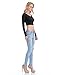 KOGMO Womens Long Sleeve Crop Top Solid Round Neck T Shirt -M-BLACK