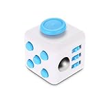 Stress Relief Fidget Cube Toy: Fidget Toy for Relaxing Therapy Cube Fidget Toy – Great Gift for Autism, ADD, ADHD – Fidget Toys for Work/Office/Home (1 PACK, White - Blue)
