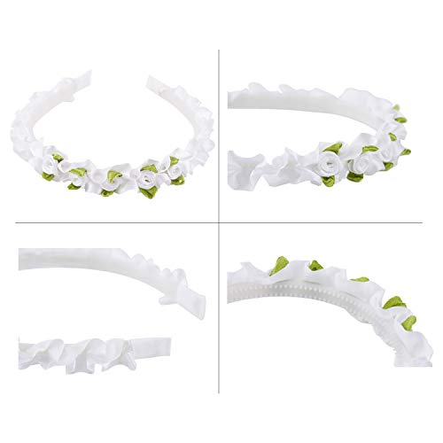 7 Pack Boho Rose Flower Crown Floral Leaf Ribbon Wreath Headbands Hair Garland Wedding Bridal Headpiece Tiara Clasp White Yellow Red Hairbands Hawaiian Party Halloween Accessories for Women Girl Kids - Thumbnail 2