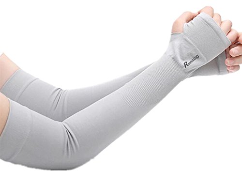 UV Protection Cooling Arm Sleeves Long Sun Sleeves for Men & Women UPF 50 Sun Sleeves for Cycling, Driving, Running, Basketball, Football & Outdoor Activities (Grey, Long)