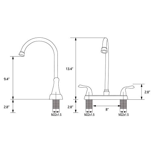 Hotis Commercial Stainless Steel Lead-Free Two Lever Two Hole Gooseneck High Arc Two Handle Kitchen Sink Faucet, Brushed Nickel Kitchen Faucet
