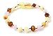 Unpolished Baltic Amber Teething Bracelet/Anklet Made with Rose Quartz Beads - Size 5.5 inches (14 cm) - Raw Multicolor Amber Beads - BoutiqueAmber (Raw Mix/Rose Quartz, 5.5 inches)