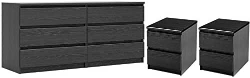 Amazon Com Home Square 3 Piece Bedroom Set With 6 Drawer Double Dresser And Two 2 Drawer Nightstands In Black Woodgrain Furniture Decor