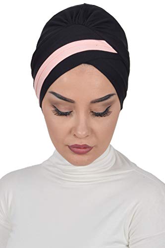 Instant Turban Cotton Scarf Head Wrap Cancer Chemo Headwear Two Colored Black - Thumbnail 3