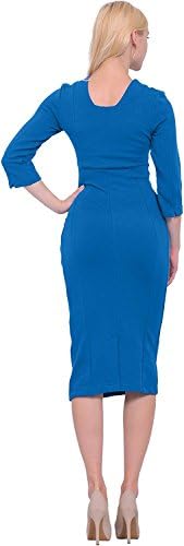 Hihihappy Trendy Womens Elegant Square Neck Office Work Pencil Midi Dress Blue20 Plus