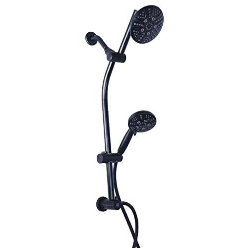 Westbrass SCH900-62 Shower Kit has Drill-Free Adjustable Slide Shower Bar with Diverter, Round 5-Function Spray Fixed Shower Head & Hand Shower and 5 Ft. Hose, Matte Black