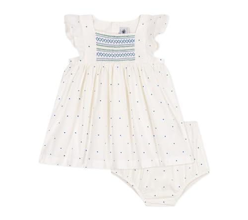 Petit Bateau A0CD5 Robe Manches Courtes et Bloomer Blanc/Multico Bébé Fille 18 Mois