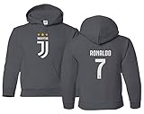 Spark Apparel Soccer Shirt #7 Cristiano Ronaldo Juve CR7 Boys Girls Youth Hooded Sweatshirt (Gray, Youth Large)