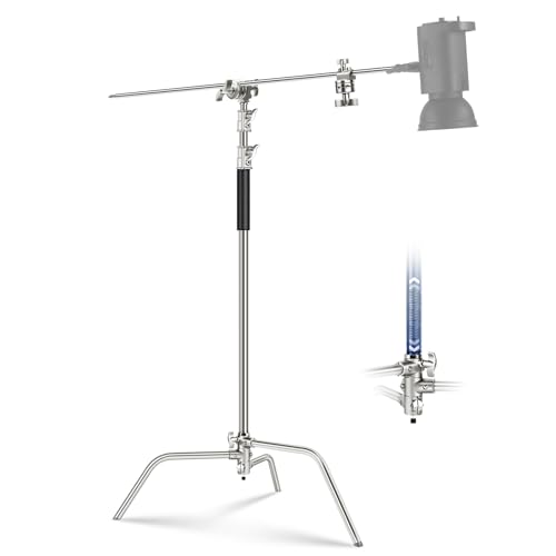 NEEWER Basics 100% Edelstahl Heavy Duty C Stand mit Boom Arm, Max 10.5ft/320cm Fotografie Licht Stand, 4.2ft/128cm Holding Arm, 2 Grip Heads für Studi