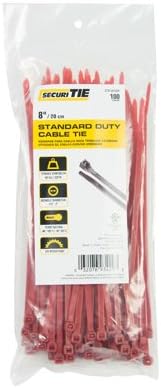 Power Products CT8-50100R Standard Duty Cable Tie, Red, 8-In, 100-Pk. - Quantity 10