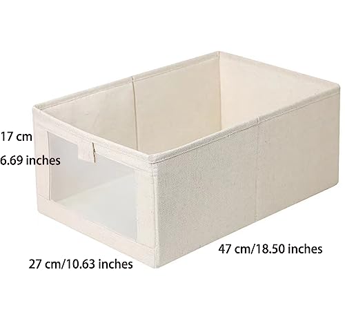 Ymlike Clothes Storage Organizer, Stackable Cotton Drawer Closet Box with Transparent Mesh Window and Handle, Store bag for Clothing, Jeans, Bras, Leggings, Sweaters, (2 Pack, Beige)