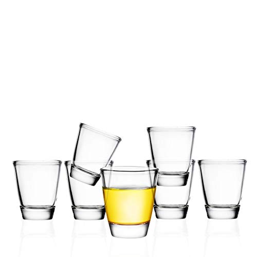 Clear Shot Glasses (Set of 12) 2 Ounce: Durable Heavy Base Shooter Glass for Whiskey, Cognac, Brandy, Tequila, Vodka | Great Party Booster for Many Occasions Birthday, Weddings, Housewarming