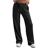 Resicozy Women's Wide Leg Sweatpants Winter Warm Thermal Straight Leg Drawstring Elastic Sweat Pants With Pockets Beige Xxl - View #9