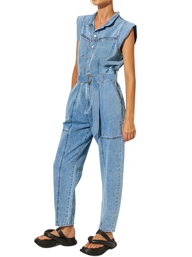 YOUSIFY BLUE WOMENS JUMPSUIT DENIM ROMPER SUMMER SLEEVELESS JUMPSUITS 2024 JEANS LONG PANTS WITH BELT