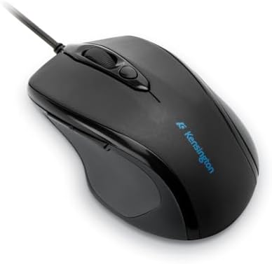 Kensington Pro Fit Full-Size Mouse USB (K72369US),Black | Right hand contour with soft rubber grip, pointer speed quick select, forward and back keys, no drivers needed