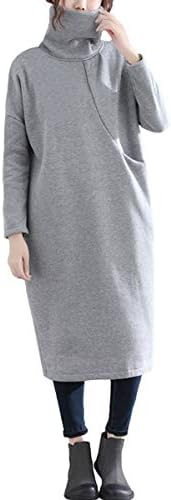 [サン ブローゼ] タートルネック ワンピース 長袖 ミモレ丈 コットン 裏起毛 レディース