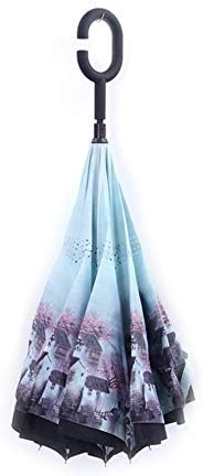 Domccy Double Layer Inverted Umbrellas Reverse Folding Umbrella Windproof UV Protection Big Straight Umbrella for Car Rain Outdoor with C-Shaped Handle Practical small items for home