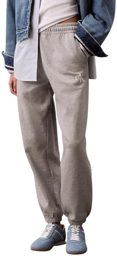 Calvin Klein Pantalón de chándal Mujer Monologo French Terry con cintura elástica, Gris (Heroic Grey Heather), XXS