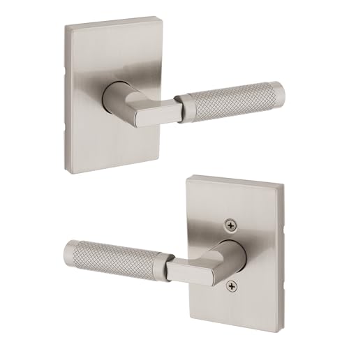 Kwikset Prava Interior Passage Door Handle, Lever for Closet and Hallway Doors, Reversible Non-Locking Handle Lever, Satin Nickel, with Microban Protection