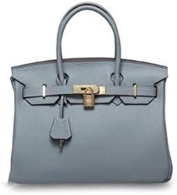 Retro Casual Soft Leather Chain Handbag Shoulder Messenger BagLadies' First Layer Leather Platinum Bag Leather Shoulder Bag Light Blue 35cm