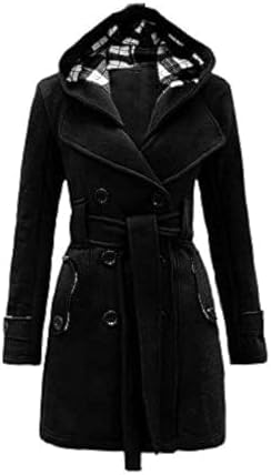 Hooded Vintage Women Coat Winter Belt Long Thick Overcoat Slim